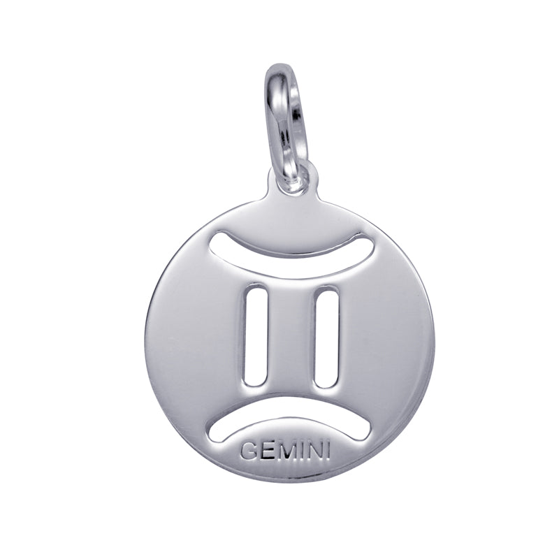 Genuine Sterling Silver 15mm Plain Disc Cut-out Zodiac Charm / Pendant - All star signs available