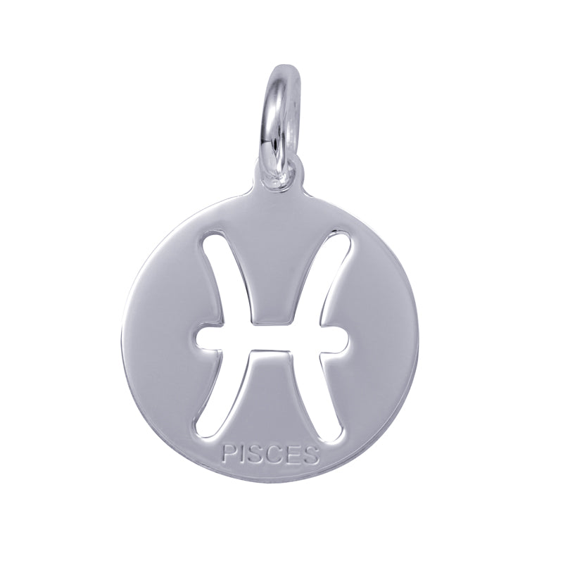 Genuine Sterling Silver 15mm Plain Disc Cut-out Zodiac Charm / Pendant - All star signs available