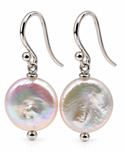 Genuine Sterling Silver 925 12mm Coin Pearl Ball Earrings