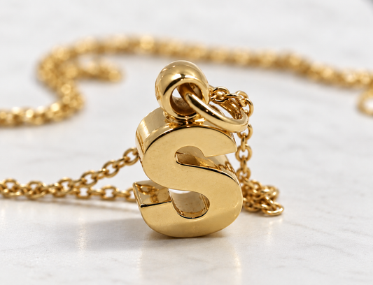 Genuine 9ct 9k Yellow, Rose or White Solid Gold Initial S Pendant with 45cm Cable Chain