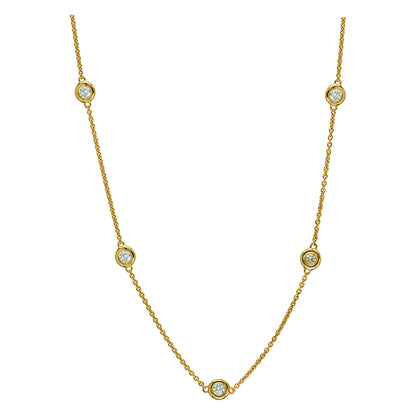 Genuine 9ct 9k 375 Yellow Gold Diamond Bezel Set Chain Necklace 42cm Chain + 3cm