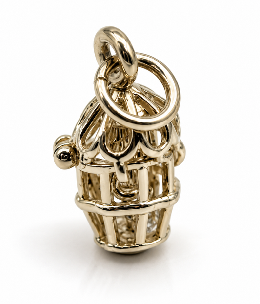 925 Sterling Silver Bird Cage with Bird Pendant or Charm