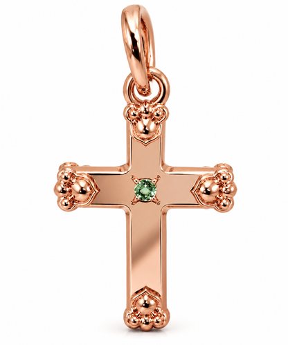 Genuine 9ct 9k 375 Yellow, Rose or White Gold Small Green Peridot Fancy Cross Tiny Pendant Charm