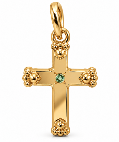Genuine 9ct 9k 375 Yellow, Rose or White Gold Small Green Peridot Fancy Cross Tiny Pendant Charm