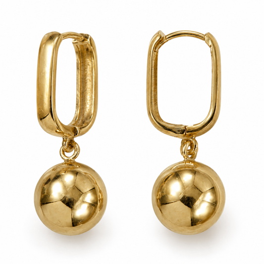 Kaedesigns 9ct 9k Yellow Gold 375 Rectangular Huggies + 10mm Ball Drop Earrings