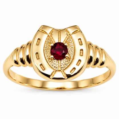 Genuine 9ct 9k 375 Gold Ruby Set Lucky Horseshoe Ring | Yellow, Rose or White Gold - Choose your ring size Q to Z