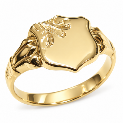 Small 9ct 9k 375 Yellow, Rose or White Gold Shield Signet Ring - Choose your ring size