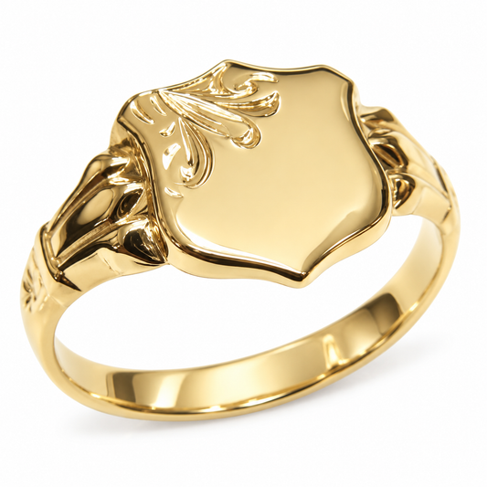 Small 9ct 9k 375 Yellow, Rose or White Gold Shield Signet Ring - Choose your ring size