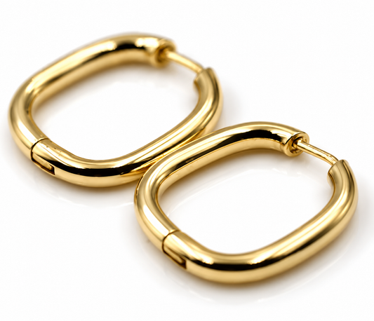 9ct Yellow Gold Square Tube Huggie Hoop Earrings – 17mm