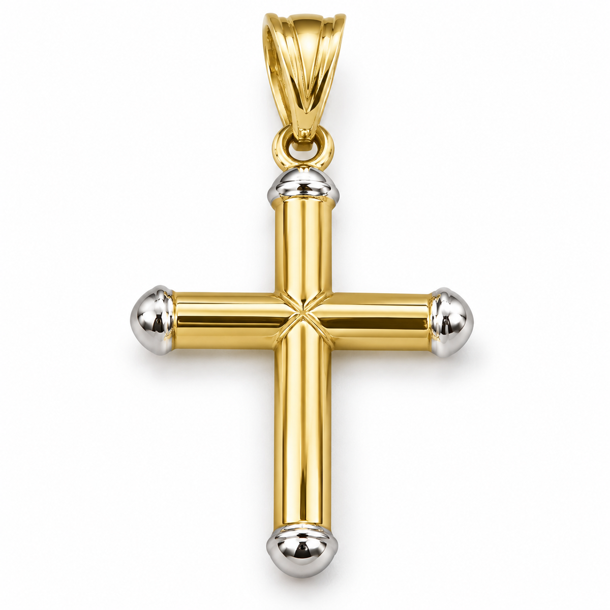 Genuine Hollow 14ct 14k 585 Yellow & White Gold Cross Pendant