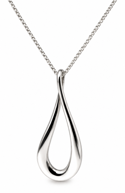 Sterling Silver Teardrop Tear Drop Pendant 55cm Curb Necklace