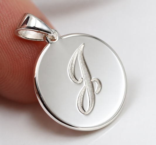 925 Sterling Silver 16mm Disc Pendant or Charm | Free Initial Engraving
