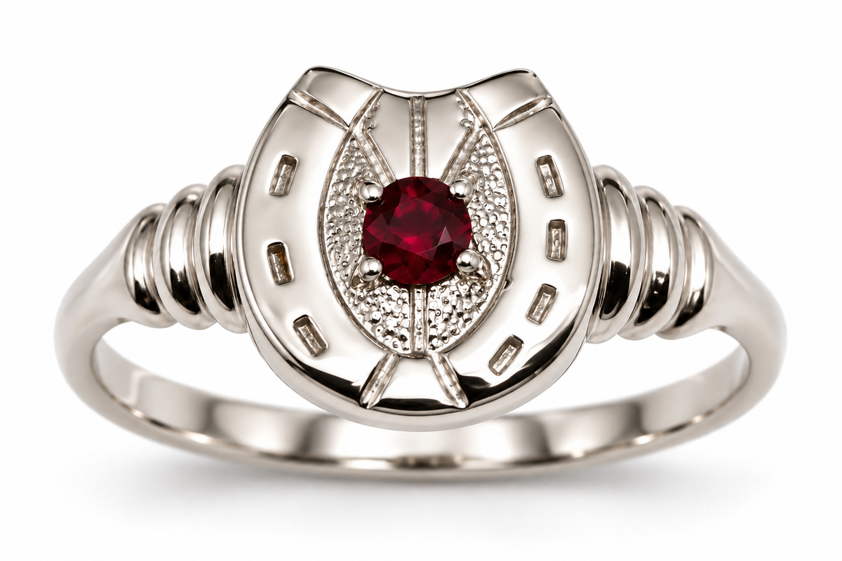 Genuine 9ct 9k 375 Gold Ruby Set Lucky Horseshoe Ring | Yellow, Rose or White Gold - Choose your ring size Q to Z