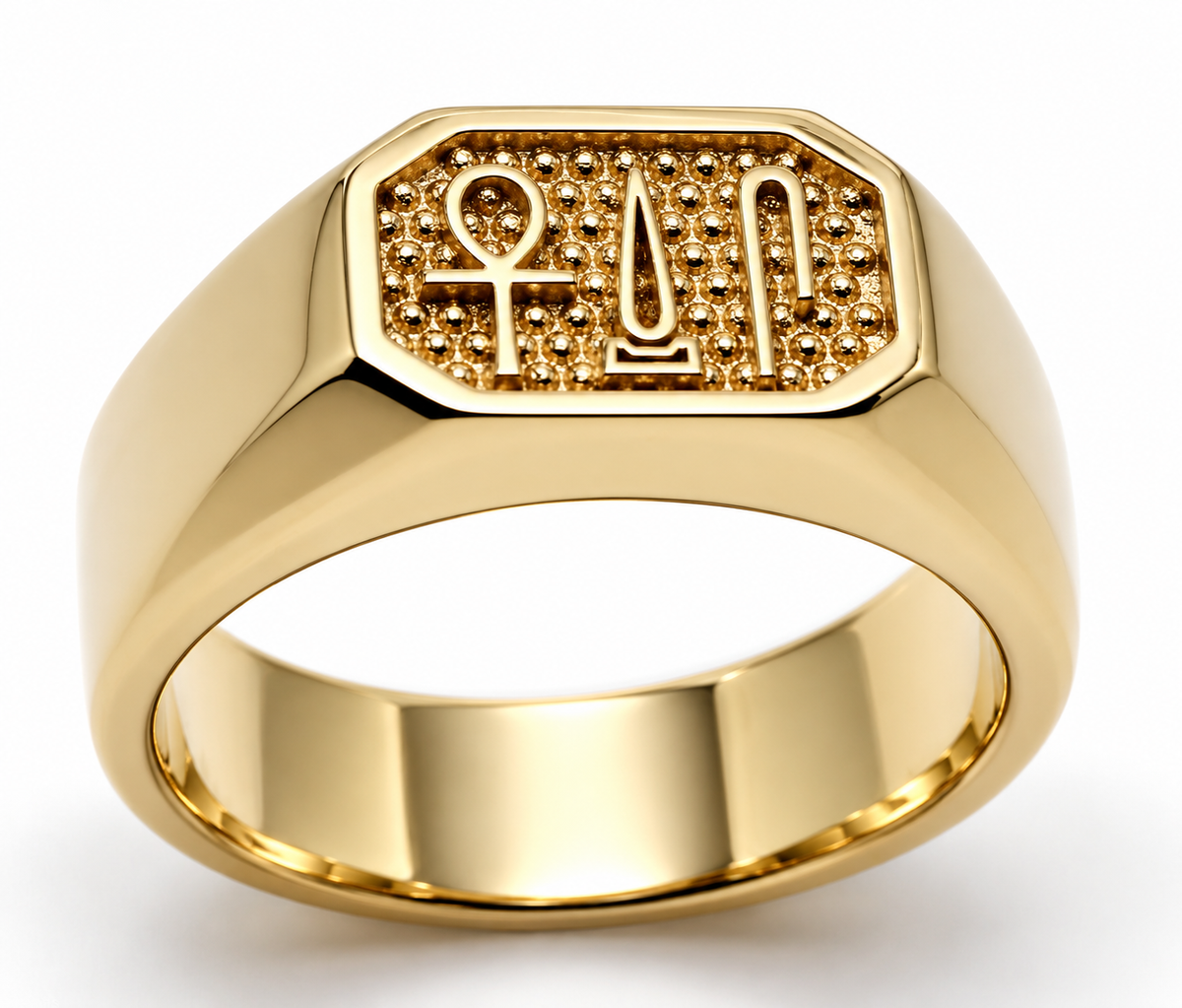 Genuine 9ct 9k 375 Yellow, Rose or White Gold Egyptian Hieroglyphic Ring – Success, Happiness & Health - Choose your ring size Q to Z