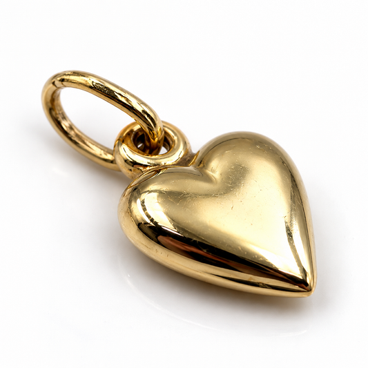 Polished yellow gold small bubble heart pendant charm with bail