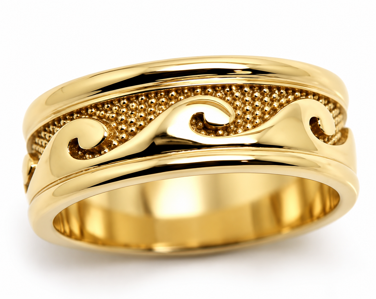 Genuine Heavy 9ct 9k 375 Yellow, Rose or White Gold Mens Surf Wave Ring - Choose from ring size Q to Z