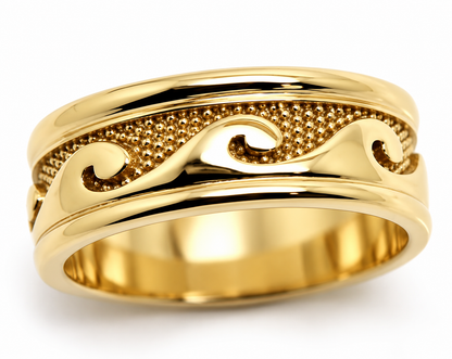 Genuine Heavy 9ct 9k 375 Yellow, Rose or White Gold Mens Surf Wave Ring - Choose from ring size Q to Z
