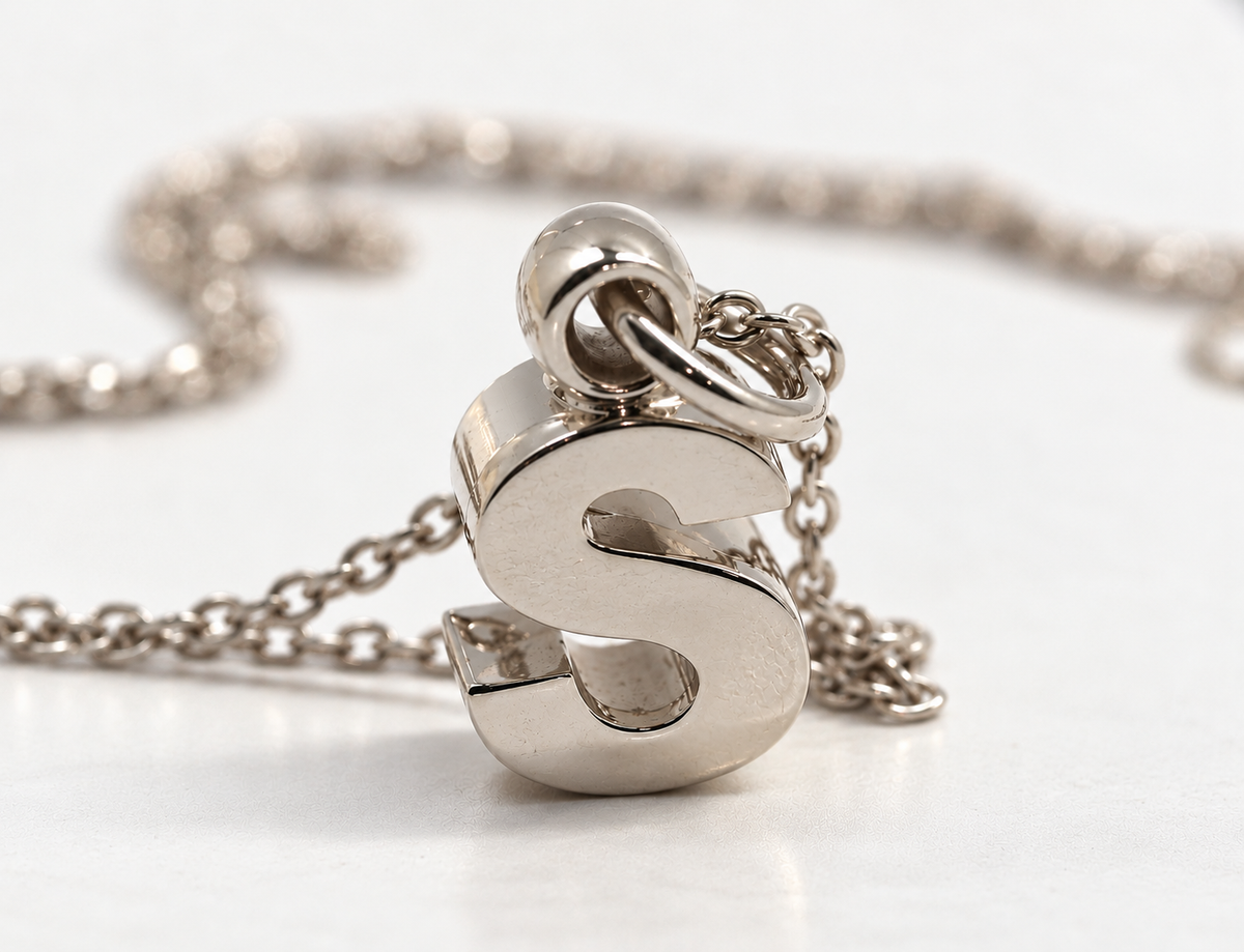 Genuine 9ct 9k Yellow, Rose or White Solid Gold Initial S Pendant with 45cm Cable Chain