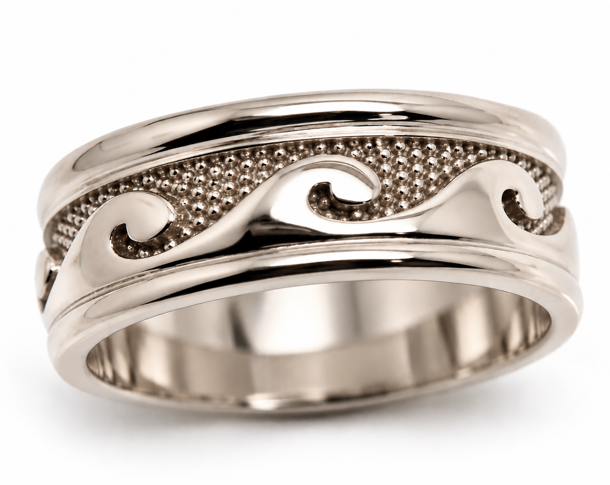 Genuine Heavy 9ct 9k 375 Yellow, Rose or White Gold Mens Surf Wave Ring - Choose from ring size Q to Z