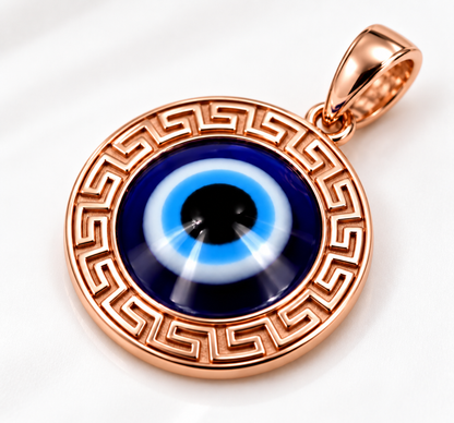 Genuine 9ct 9k 375 Gold Large 20mm Greek Mati Nazar Evil Eye Pendant | Yellow, Rose or White