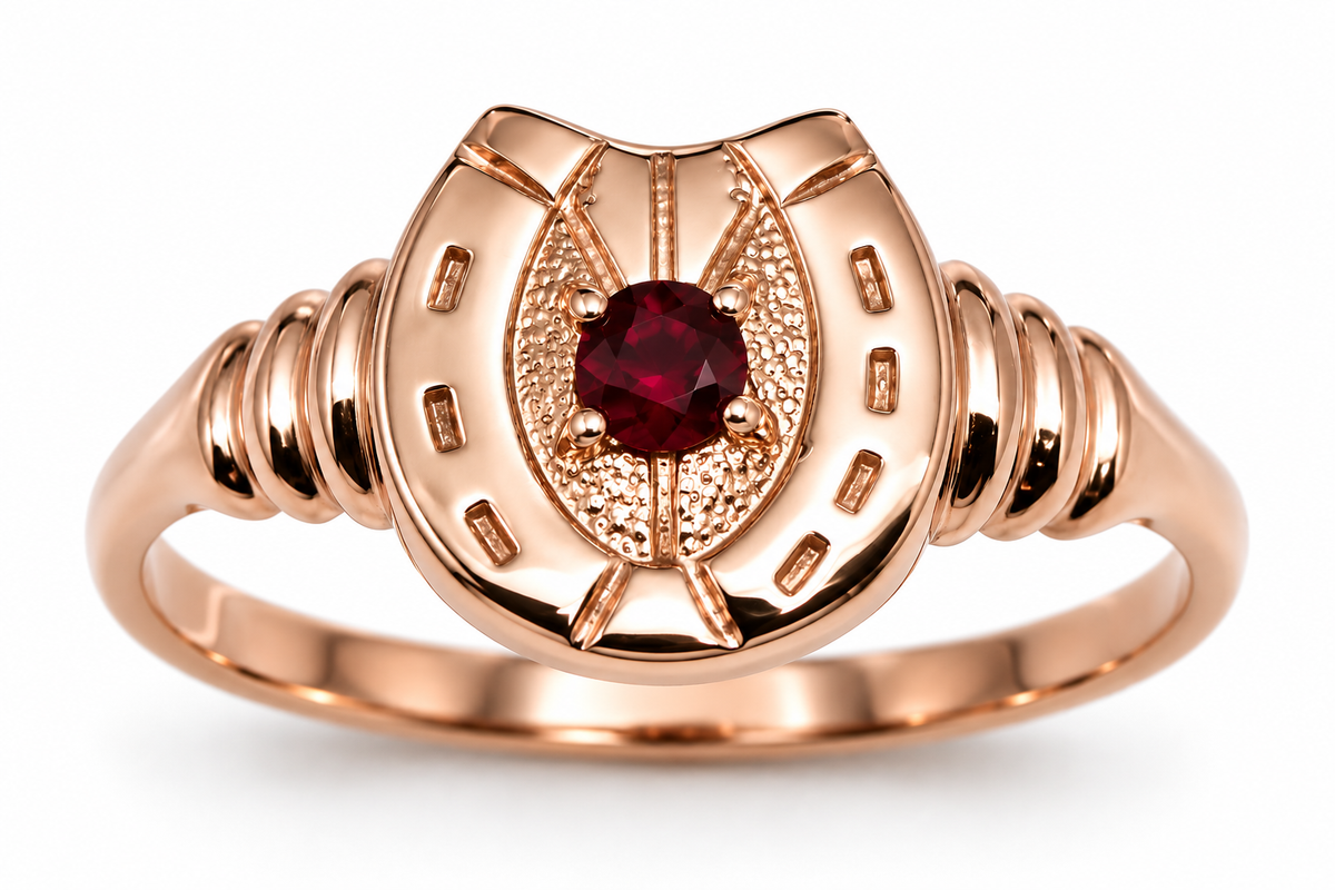 Genuine 9ct 9k 375 Gold Ruby Set Lucky Horseshoe Ring | Yellow, Rose or White Gold - Choose your ring size Q to Z
