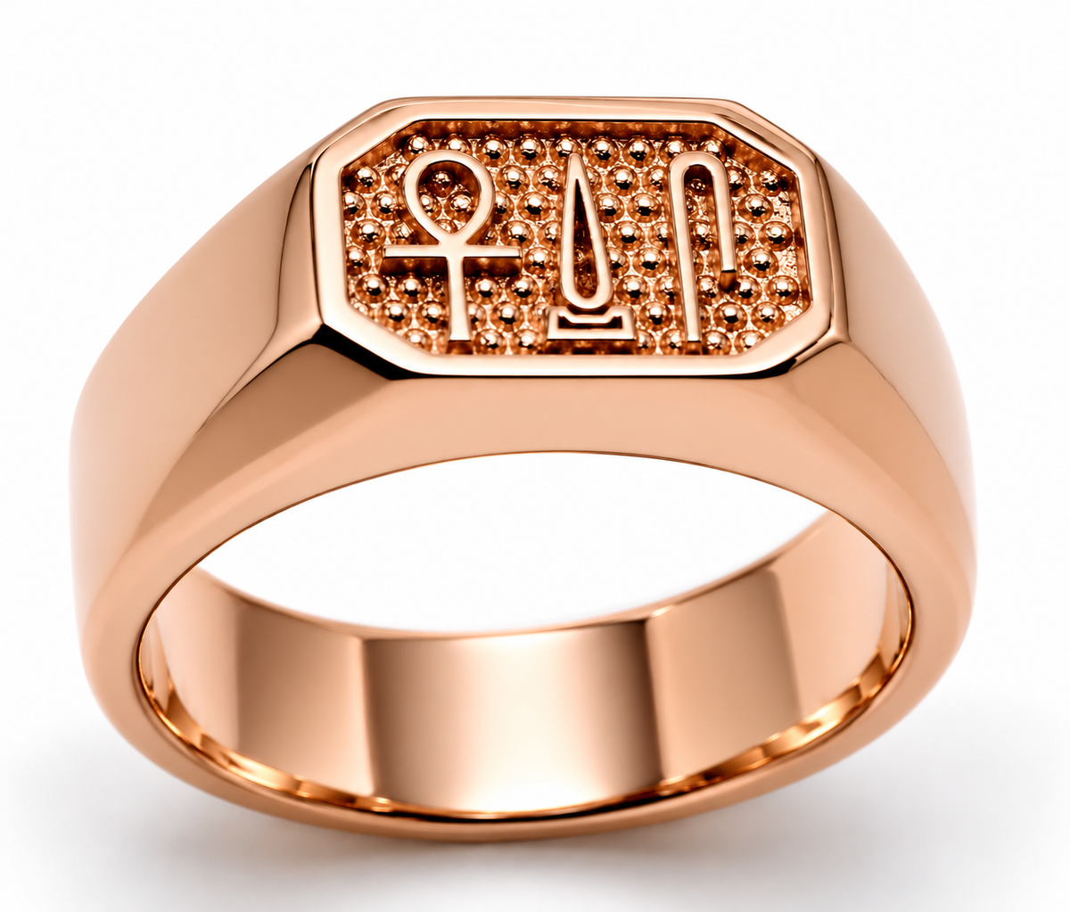 Genuine 9ct 9k 375 Yellow, Rose or White Gold Egyptian Hieroglyphic Ring – Success, Happiness & Health - Choose your ring size Q to Z