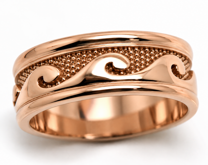 Genuine Heavy 9ct 9k 375 Yellow, Rose or White Gold Mens Surf Wave Ring - Choose from ring size Q to Z