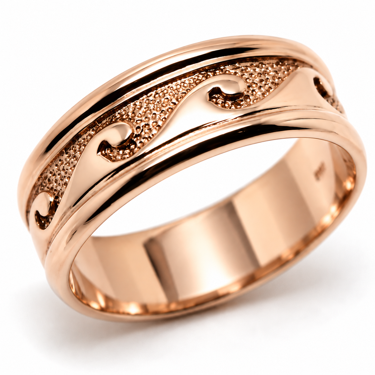 Solid 9ct Gold Surf Wave Ring – 8mm | Yellow, Rose or White Gold | Choose from ring sizes Q to Z