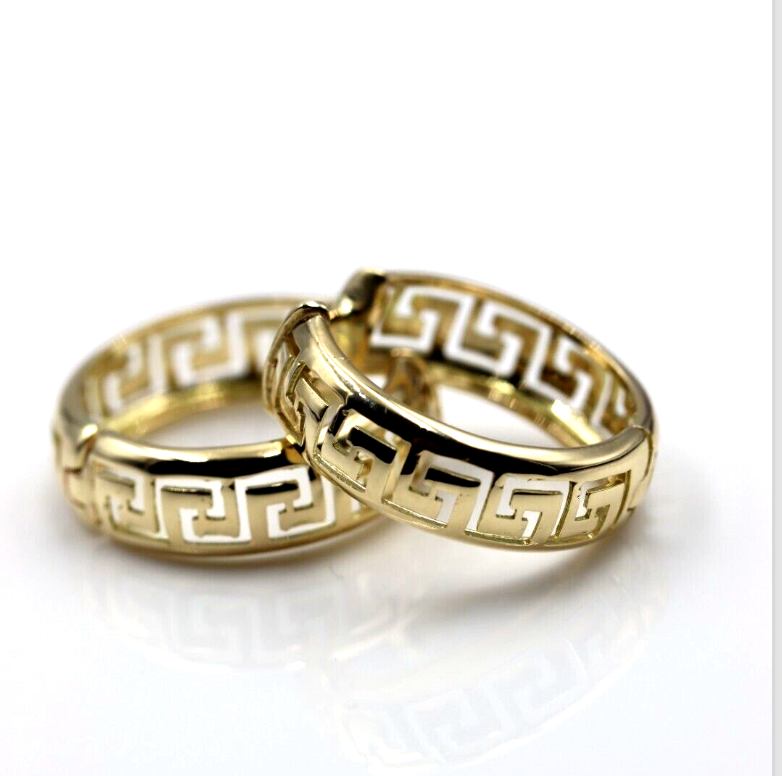 Genuine Heavy Solid Medium / Small 18ct 750 Yellow, Rose or White Gold Greek Key Hoop Earrings