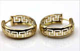 Genuine Heavy Solid Medium / Small 18ct 750 Yellow, Rose or White Gold Greek Key Hoop Earrings