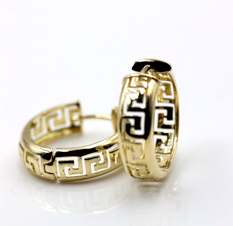 Genuine Heavy Solid Medium / Small 18ct 750 Yellow, Rose or White Gold Greek Key Hoop Earrings