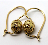 Kaedesigns 9ct Yellow, Rose or White  Gold 8mm Euro Ball Drop Filigree Earrings
