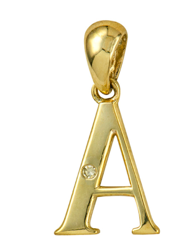 Genuine 9ct Yellow Gold Diamond Set Block Initial Small Pendant Charm A to Z