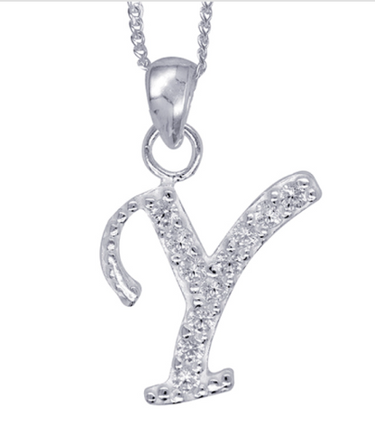 Sterling Silver Cubic Zirconia Initial Pendants A to Z with 45cm + 5cm Extender Chain