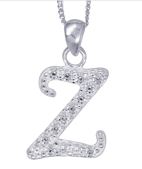 Sterling Silver Cubic Zirconia Initial Pendants A to Z with 45cm + 5cm Extender Chain