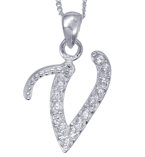 Sterling Silver Cubic Zirconia Initial Pendants A to Z with 45cm + 5cm Extender Chain