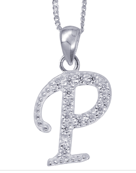 Sterling Silver Cubic Zirconia Initial Pendants A to Z with 45cm + 5cm Extender Chain