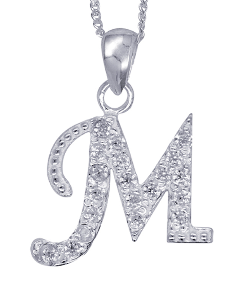 Sterling Silver Cubic Zirconia Initial Pendants A to Z with 45cm + 5cm Extender Chain