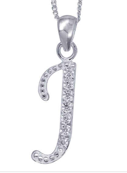 Sterling Silver Cubic Zirconia Initial Pendants A to Z with 45cm + 5cm Extender Chain