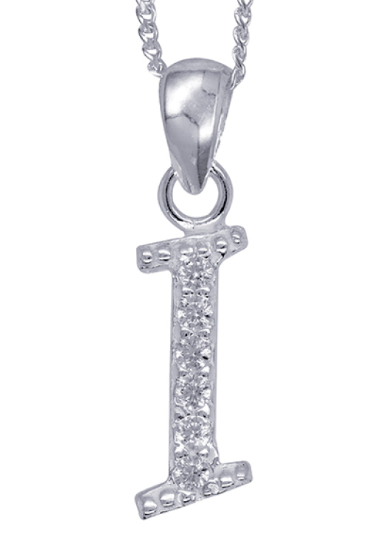 Sterling Silver Cubic Zirconia Initial Pendants A to Z with 45cm + 5cm Extender Chain