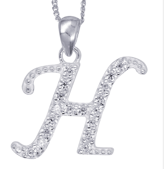 Sterling Silver Cubic Zirconia Initial Pendants A to Z with 45cm + 5cm Extender Chain