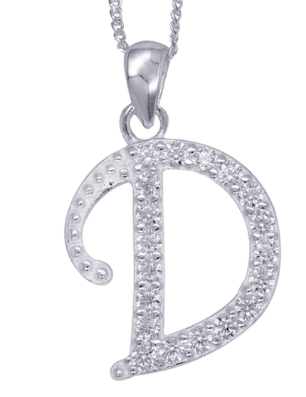 Sterling Silver Cubic Zirconia Initial Pendants A to Z with 45cm + 5cm Extender Chain