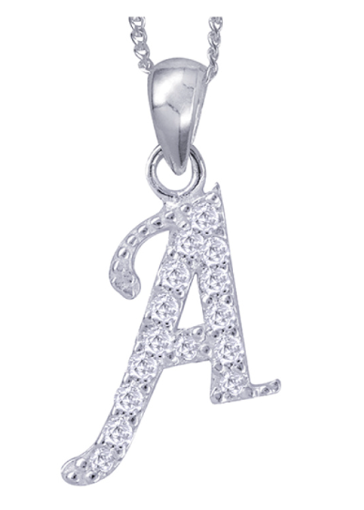 Sterling Silver Cubic Zirconia Initial Pendants A to Z with 45cm + 5cm Extender Chain