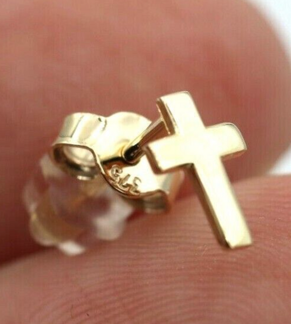 Kaedesigns, Small 9K 9ct Yellow, Rose or White Gold Cross Stud Studs Earrings