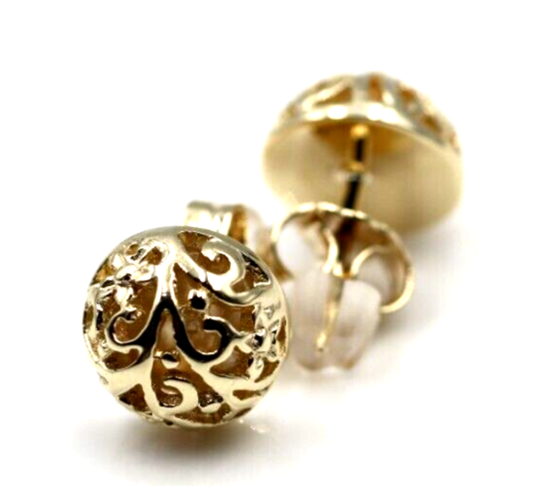 Genuine New 9k 9ct Yellow, Rose or White Gold Half Ball 10mm Stud Filigree Flower Earrings