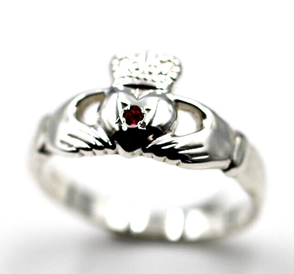 Sterling Silver 925 Red Ruby Claddagh Ring - Choose your size