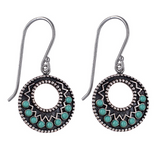 Sterling Silver 925 Oxidised / Turquoise Created Drop Earrings- Free Post