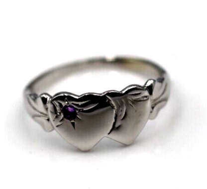 Size Q 9ct Yellow, Rose or White Gold 375 Amethyst (Birthstone Of February) Double Heart Signet Ring