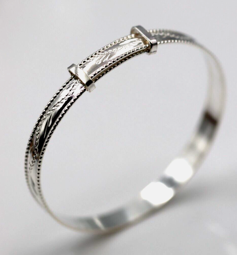 Silver Rope Edge Sterling Silver 925 5mm Childs Rope Edge Engraved Expanding Adjustable ...