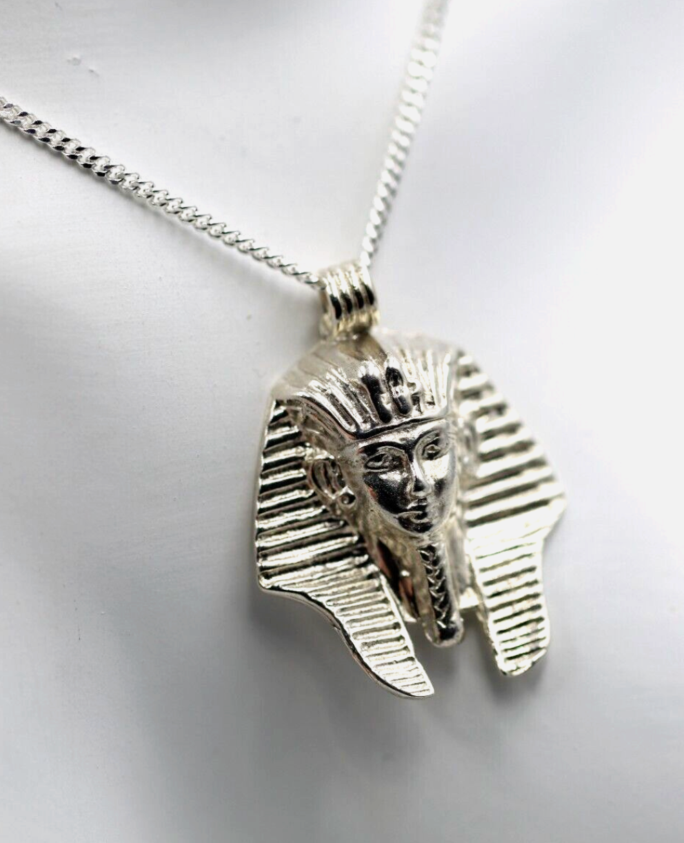 Genuine Sterling Silver 925 Large King Tutankhamun Charm / Pendant + Sterling Silver Chain